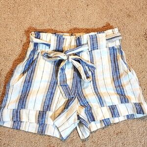 StripedCotton Belted PaperBag Shorts